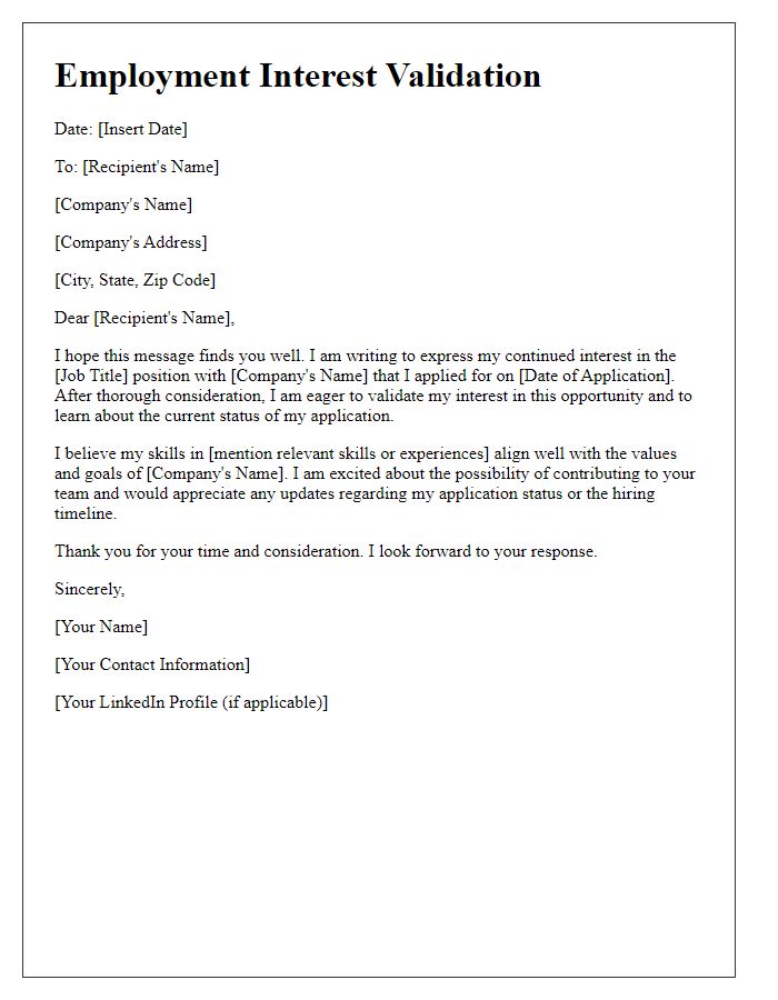 Letter template of Employment Interest Validation