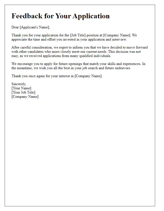 Letter template of feedback for applicants not chosen