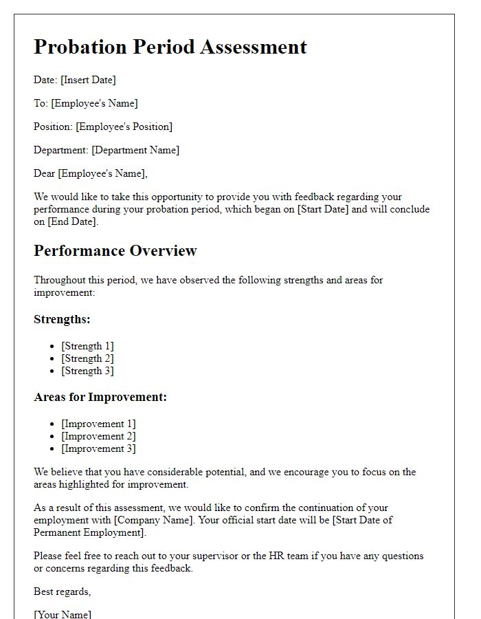 Letter template of assessment during probation period