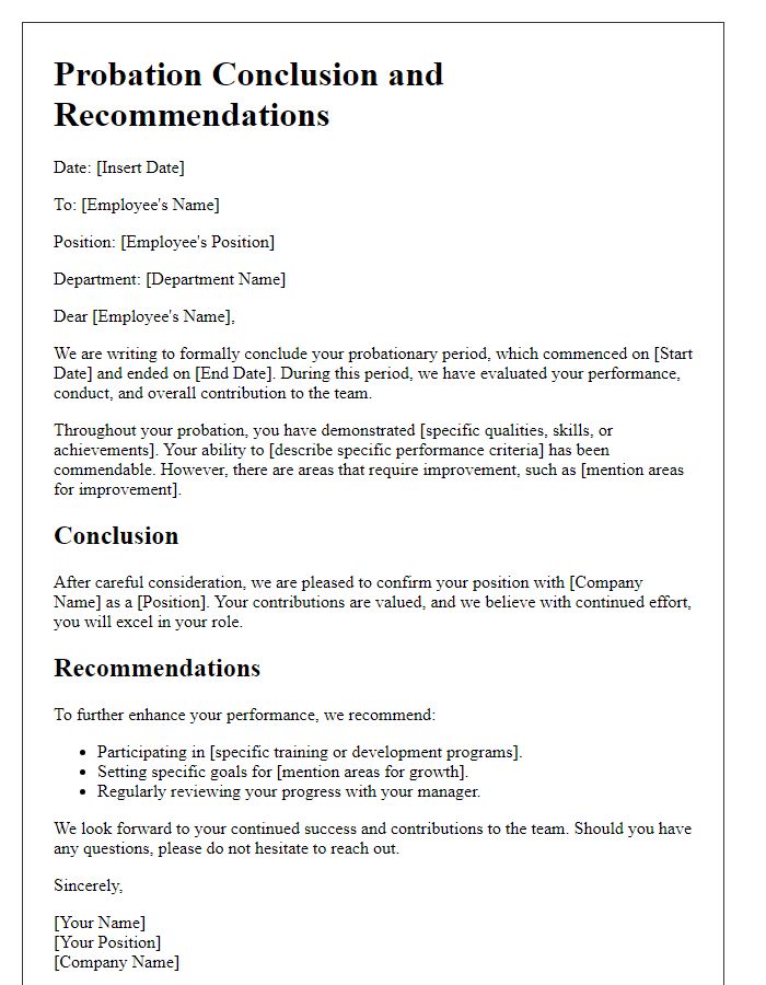 Letter template of probation conclusion and recommendations