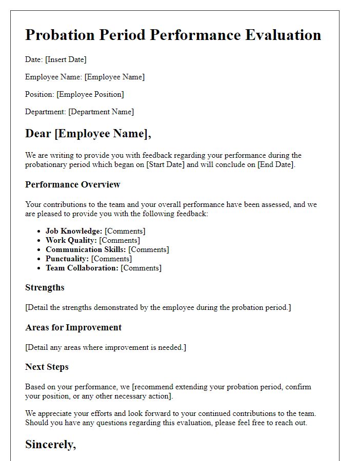 Letter template of probation period performance evaluation