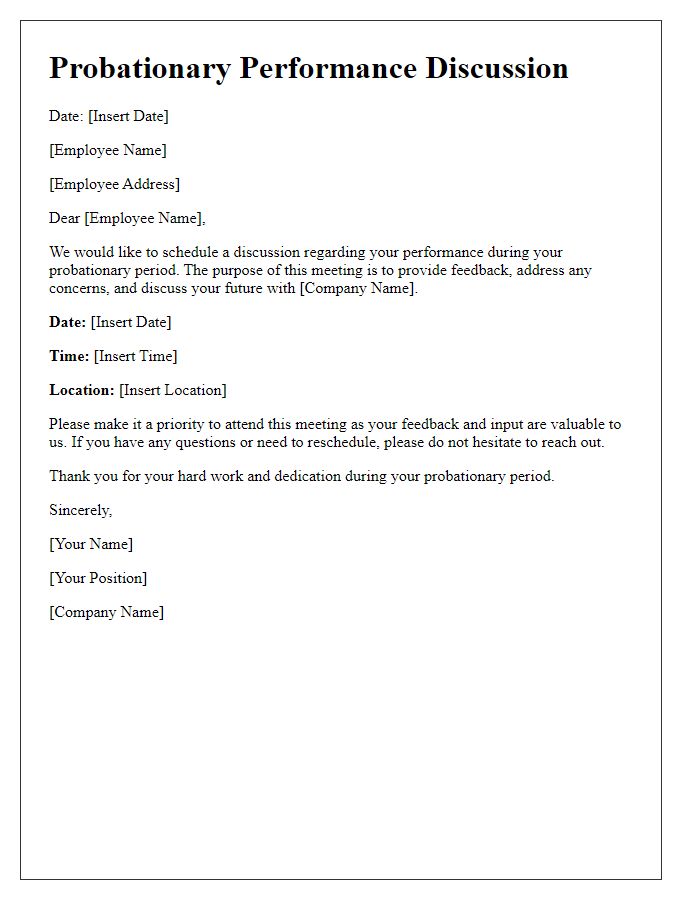 Letter template of probationary performance discussion