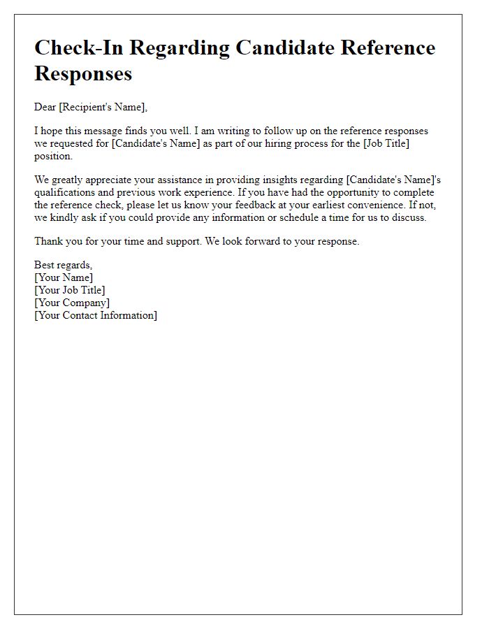 Letter template of check-in regarding candidate reference responses.