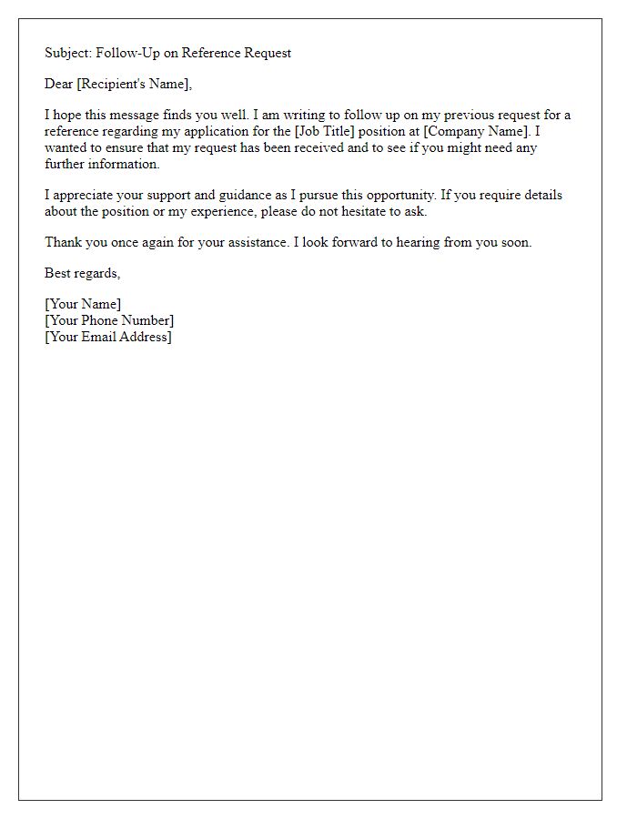 Letter template of reference request follow-up for job candidates.