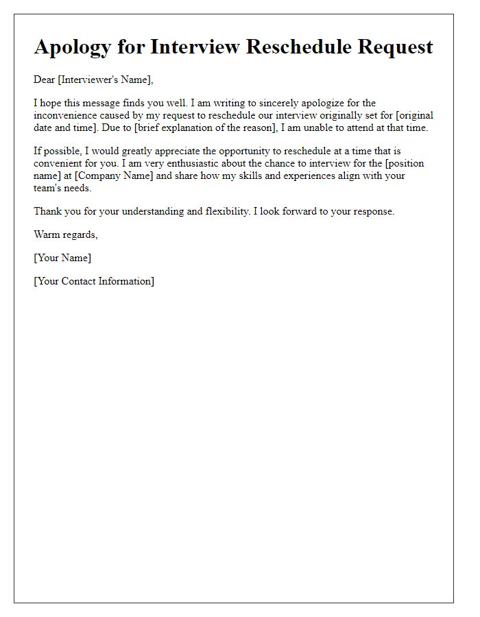 Letter template of apologies for interview reschedule request