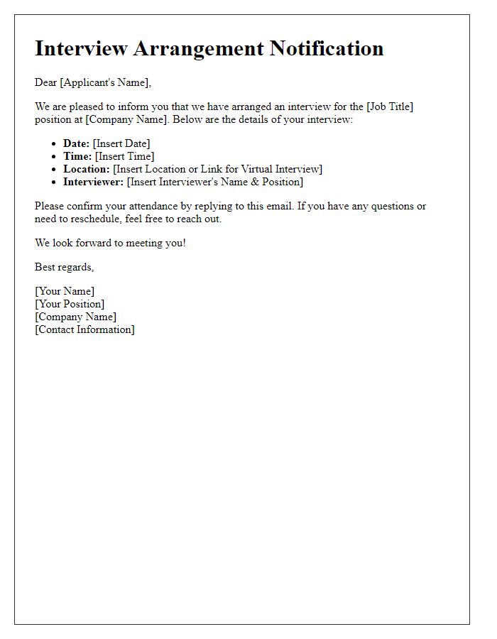 Letter template of new interview arrangement for applicants