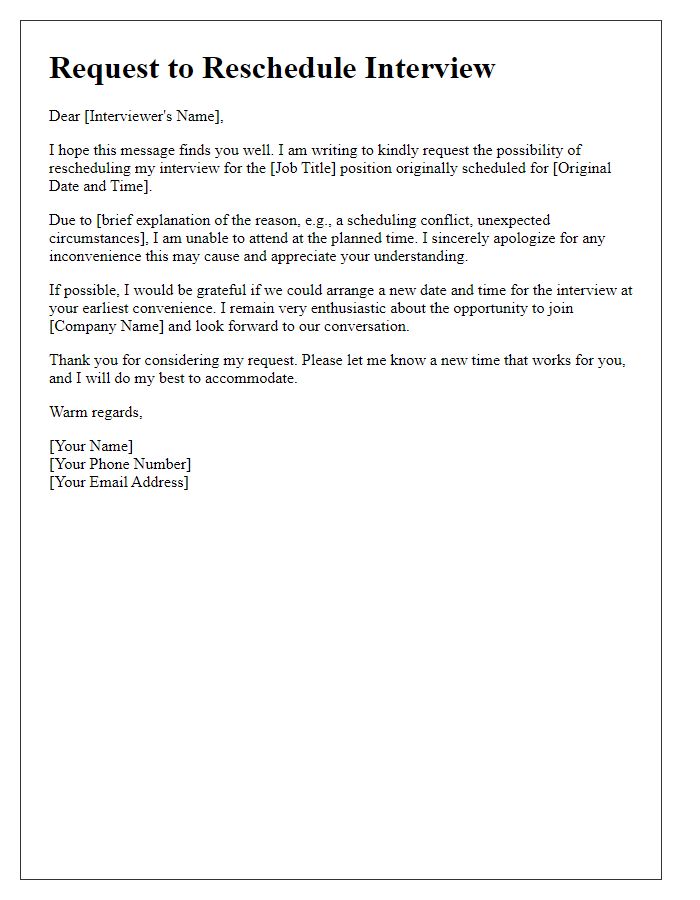 Letter template of request to reschedule applicant interview