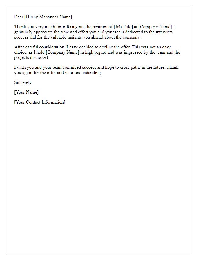 Letter template of courteous job offer rejection