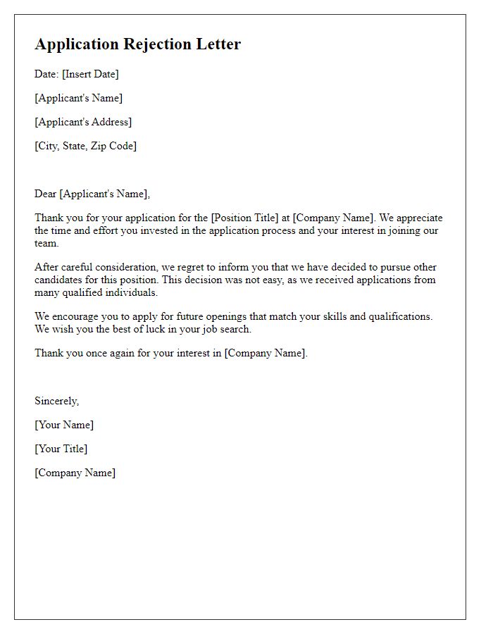 Letter template of polite application rejection