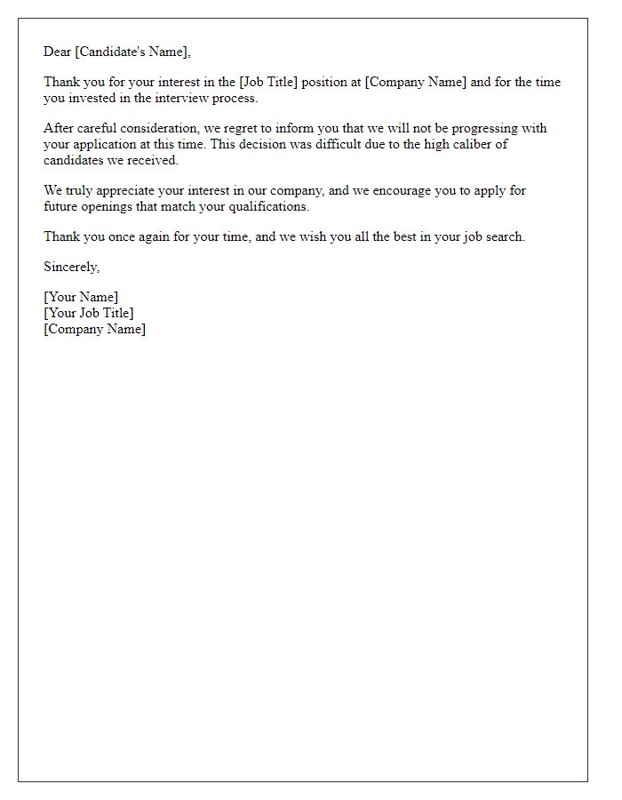 Letter template of professional job opportunity rejection