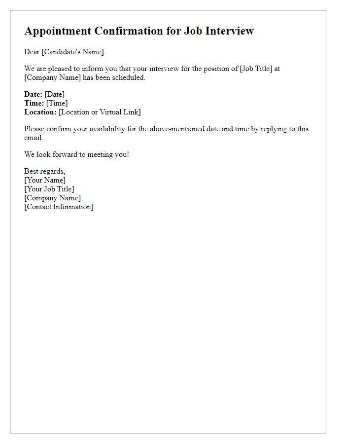 Letter template of appointment confirmation for job interview