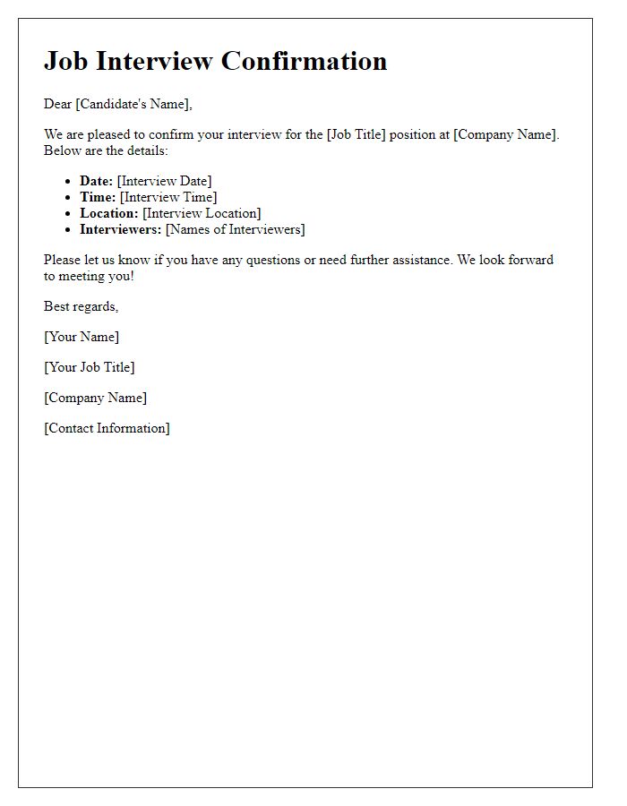 Letter template of confirming details for upcoming job interview