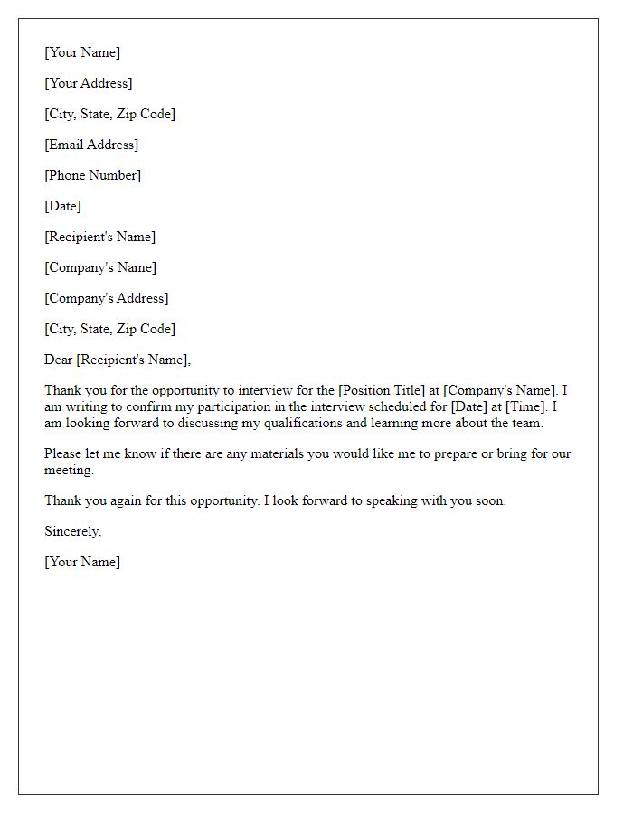Letter template of confirming interview participation details