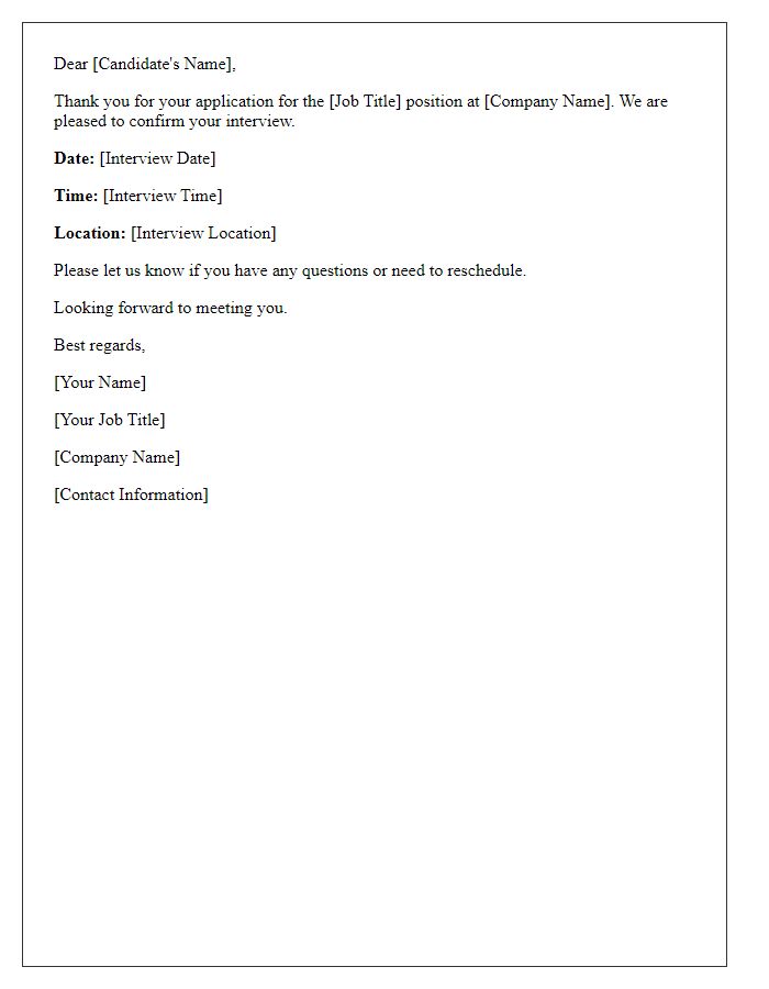 Letter template of confirming interview time and location