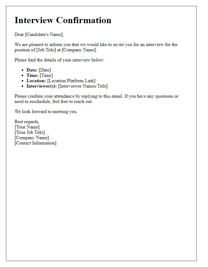 Letter template of interview confirmation for prospective candidates