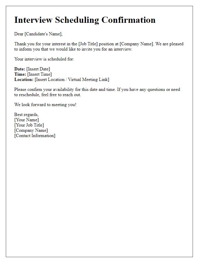 Letter template of job interview scheduling confirmation