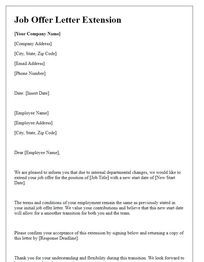 Letter template of job offer letter extension for internal department changes.