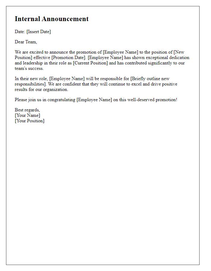 Letter template of internal announcement for employee promotion.