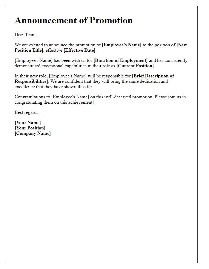 Letter template of managerial promotion announcement.