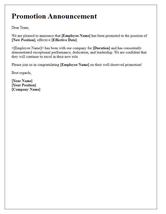 Letter template of official promotion communication to team.