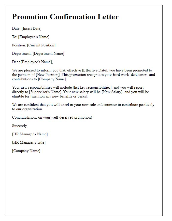 Letter template of staff promotion statement for HR.