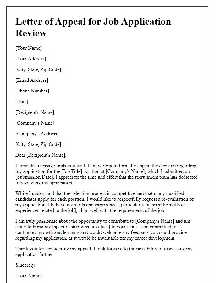 Letter template of appeal for job application review