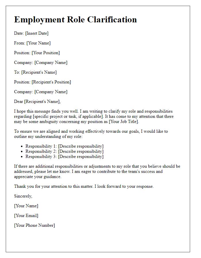 Letter template of employment role clarification