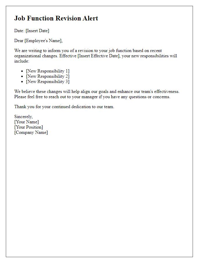 Letter template of job function revision alert
