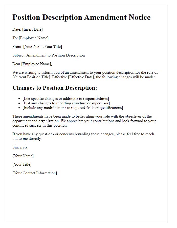 Letter template of position description amendment notice