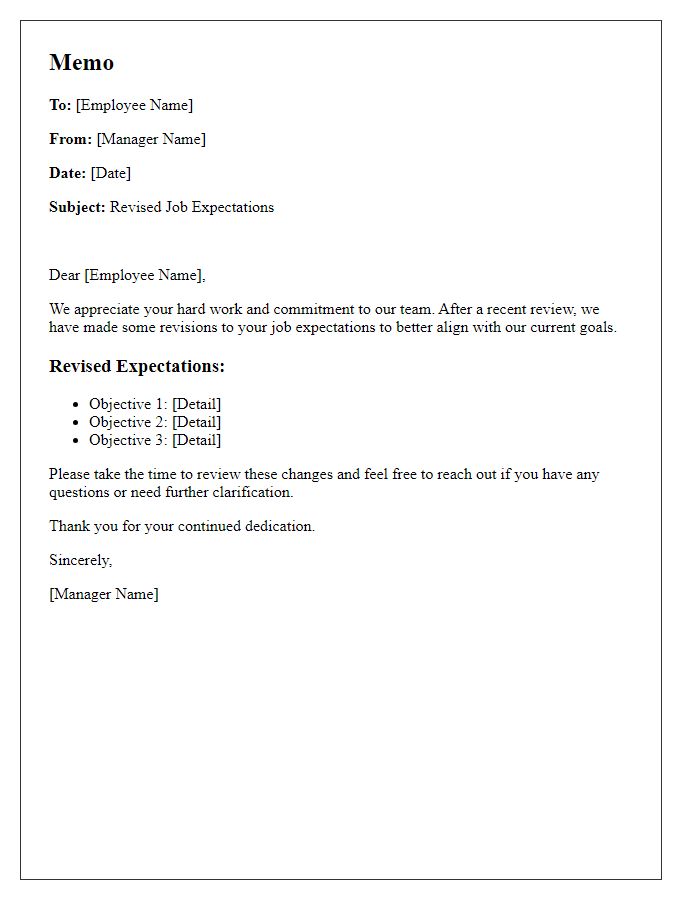 Letter template of revised job expectations memo