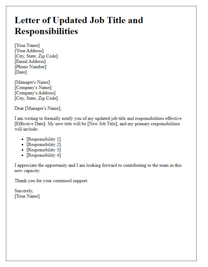 Letter template of updated job title and responsibilities