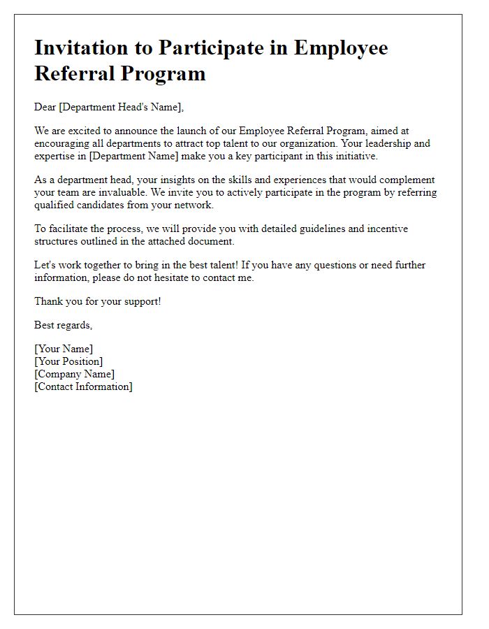 Letter template of employee referral program invitation for department heads.