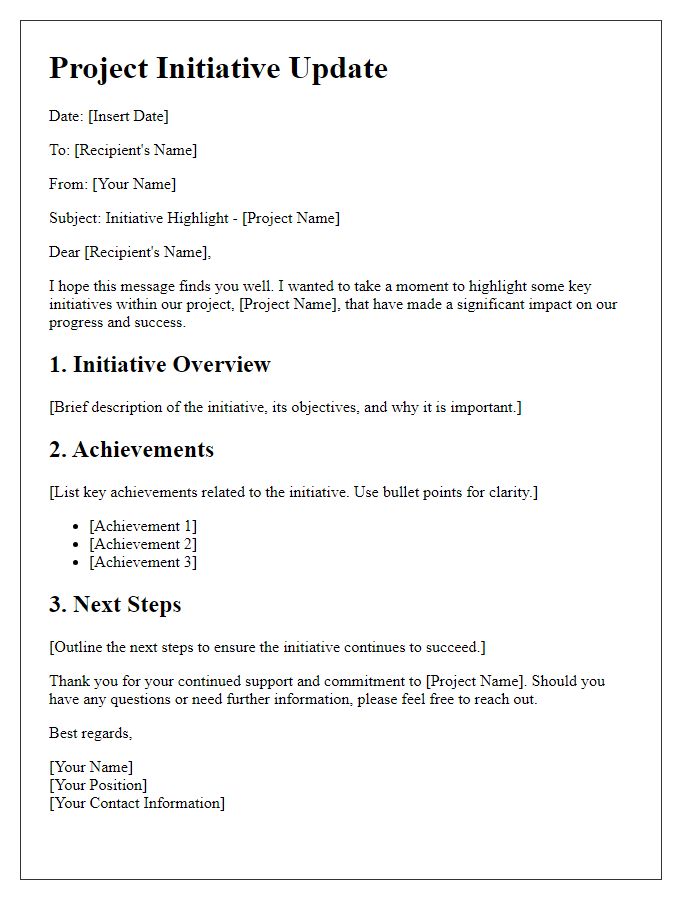 Letter template of project manager initiative highlighting.