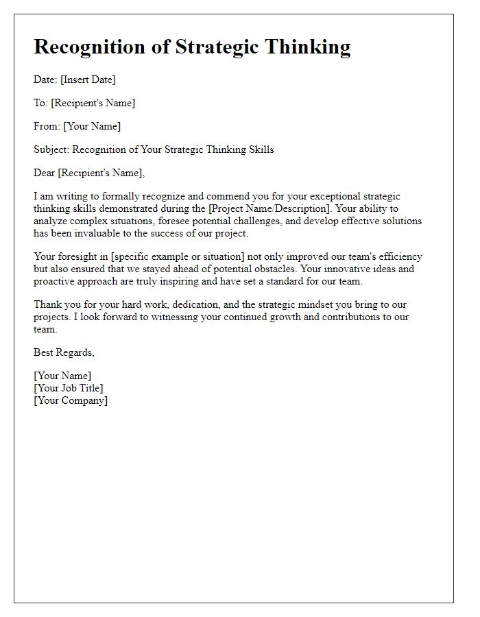 Letter template of project manager strategic thinking recognition.