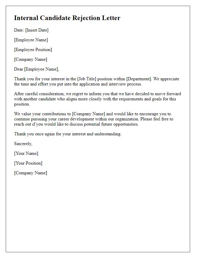 Letter template of internal candidate rejection
