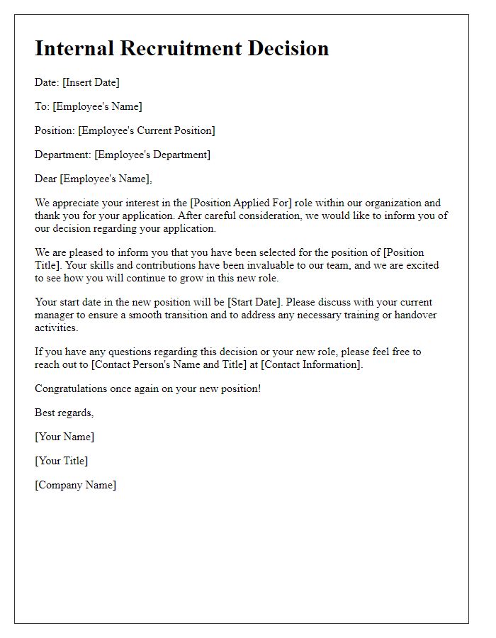 Letter template of internal recruitment decision