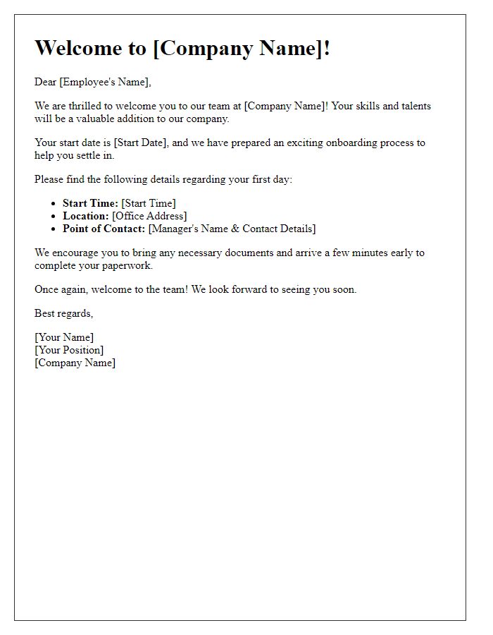 Letter template of Employee Onboarding Welcome