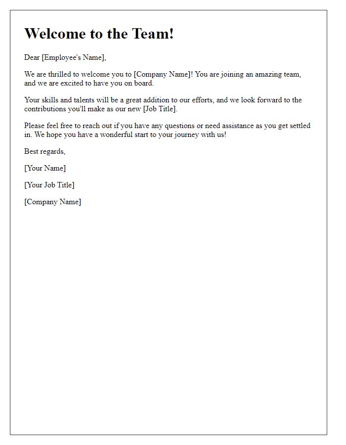 Letter template of Friendly Welcome to New Employee