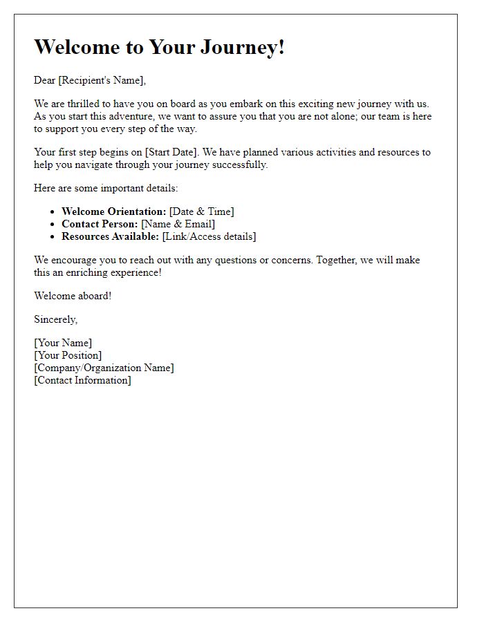 Letter template of Start Your Journey Welcome Letter