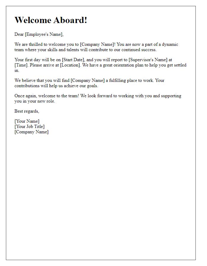 Letter template of Welcome Aboard for New Employees