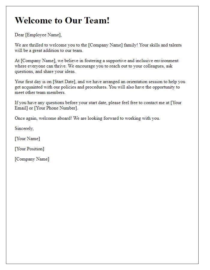 Letter template of Welcoming New Employees to Our Team