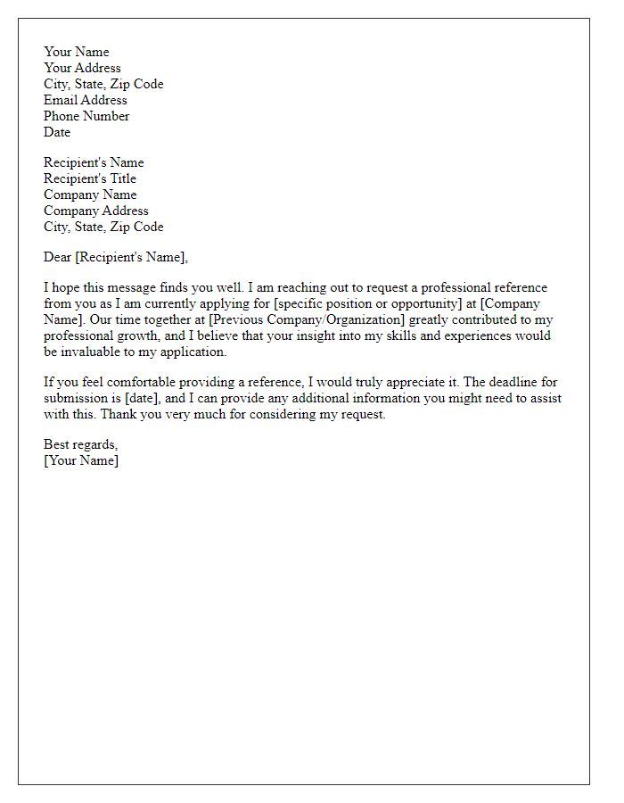 Letter template of request for professional reference