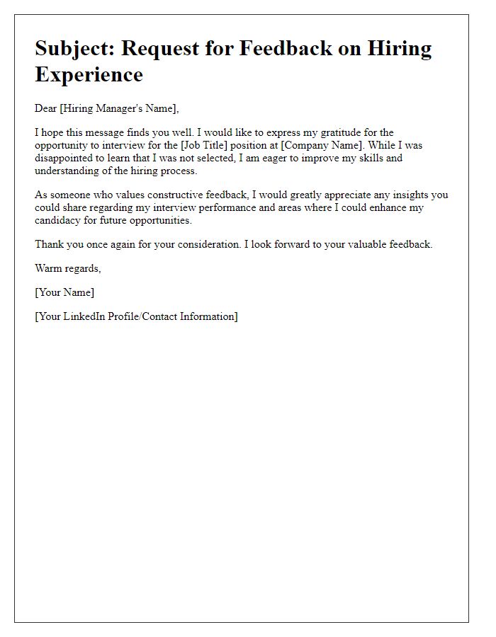 Letter template of appeal for feedback on hiring experience