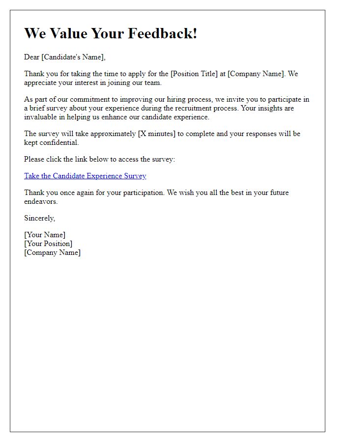 Letter template of candidate experience survey invitation
