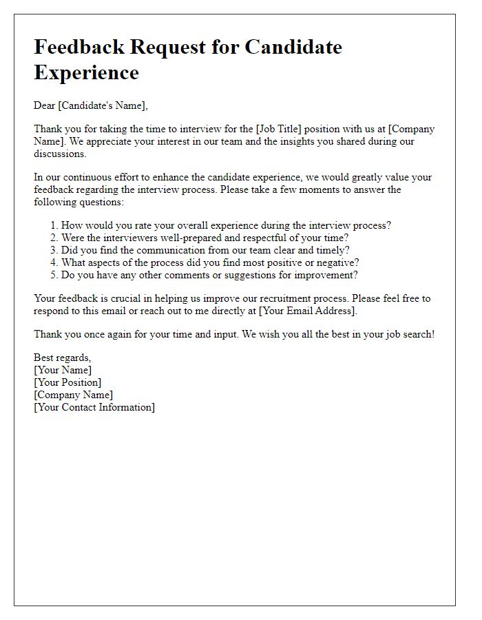 Letter template of feedback request for candidate experience