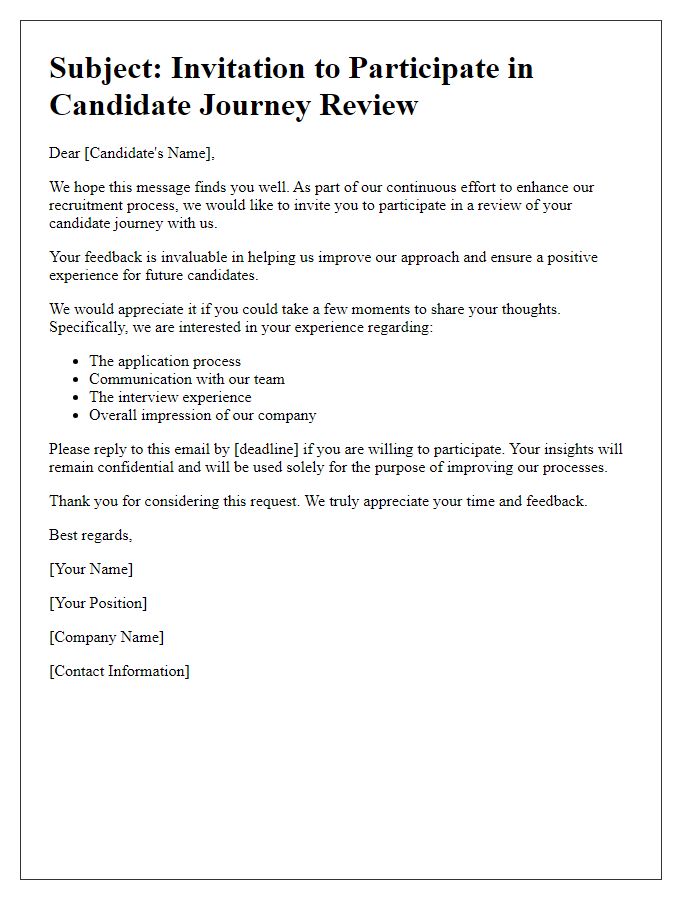 Letter template of solicitation for candidate journey review