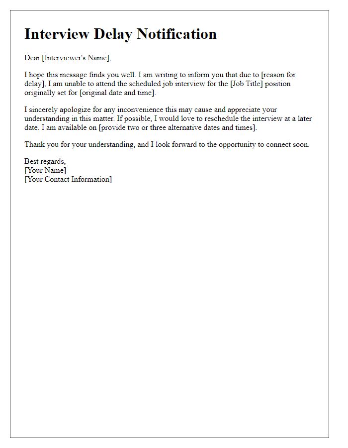 Letter template of delaying scheduled job interview