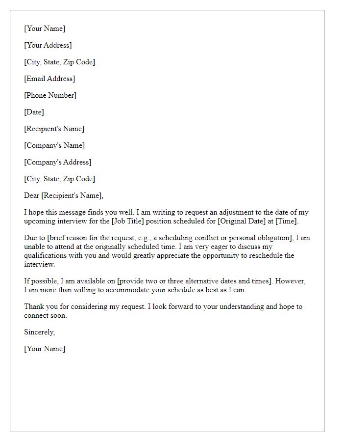Letter template of request for interview date adjustment