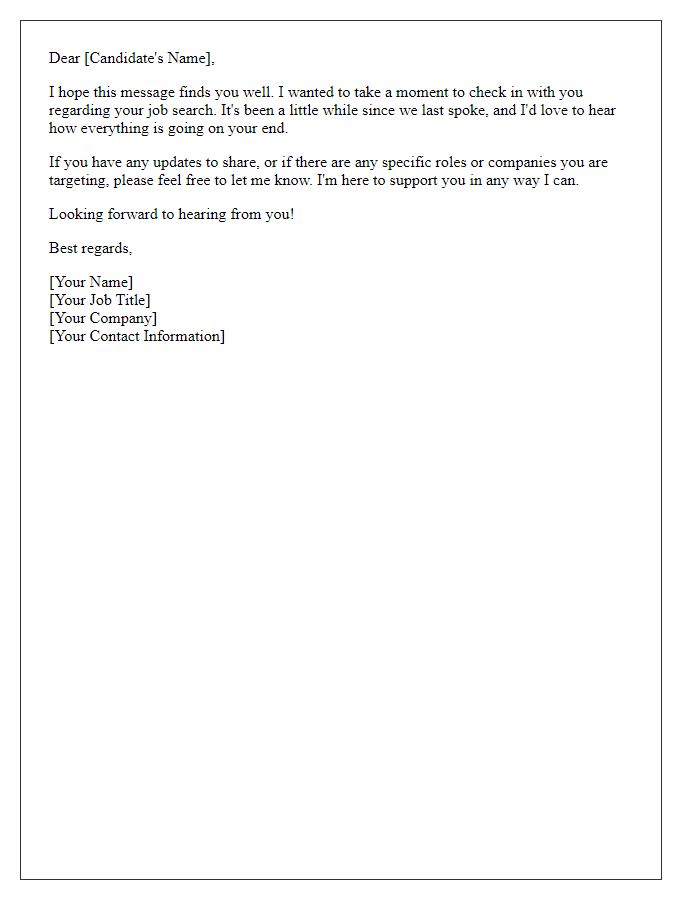 Letter template of checking in with a candidate about their job search