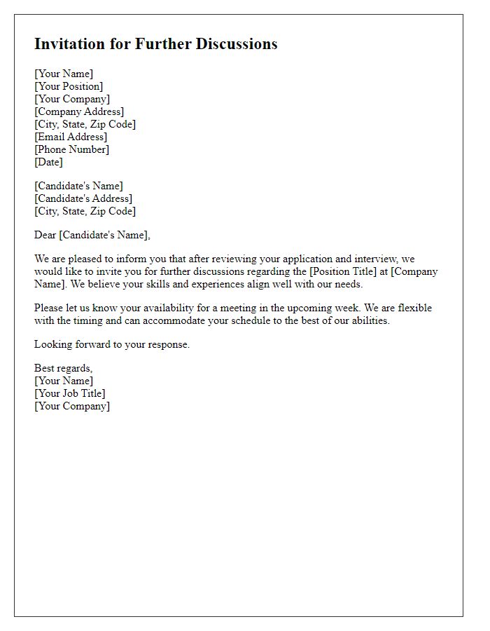 Letter template of inviting a candidate for further discussions